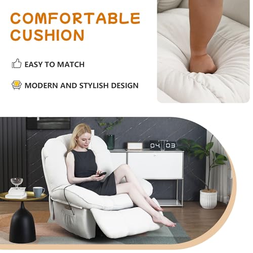 EDWELL White Power Recliner with Massage & Heating Glider Sofa