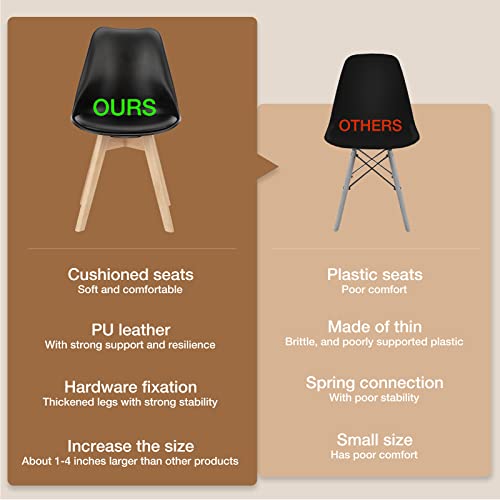 Set of 4 Mid-Century Modern Dining Chairs with Leather Cushion and Wood Legs