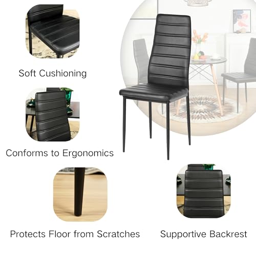 Homy Casa Set of 6 Armless Black Faux Leather Dining Chairs with High Back