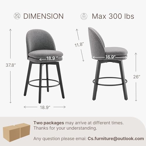 Dark Grey 26 Inch Upholstered Bar Stools with Back & Wood Legs, Set of 4 for Kitchen Island-Armless