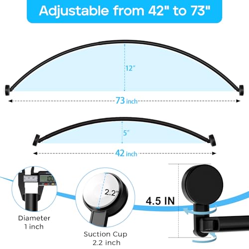 AIZESI Curved Adjustable Black Shower Curtain Rod 42-73 inches