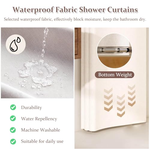 Modern Curved Shower Curtain Rod - White, 180 cm High, Wall Mount Screen with 4 Fold White Curtain