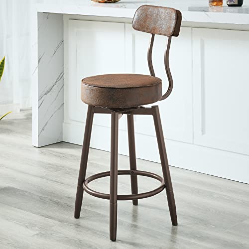 Mid Century Brown Swivel Bar Stool, 24 or 29 Inch Kitchen