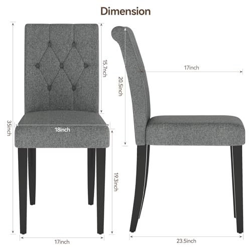4-Piece Upholstered Dining Chair Set with Solid Wood Legs - Grey