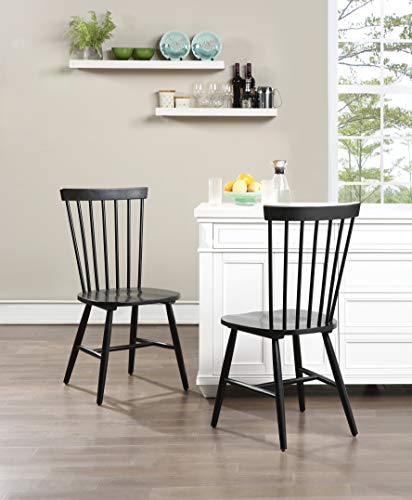 Traditional Windsor Style Solid Wood Dining Chairs 2-Pack for Home Furnishings, Black