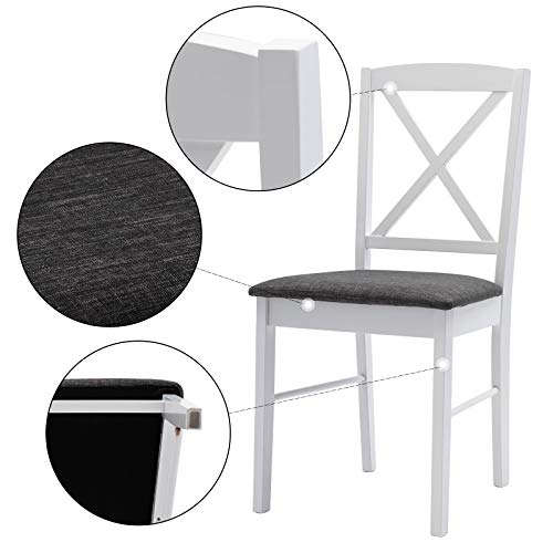2 Piece White Base Grey Cushion Wood Dining Chair Set