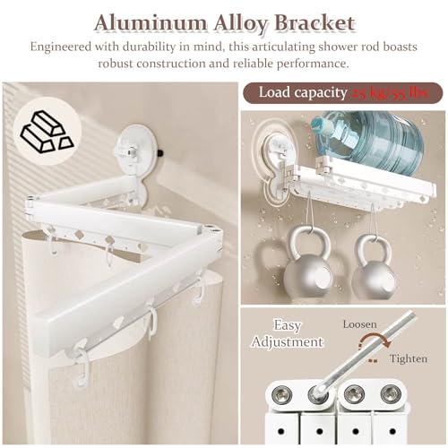 Modern Curved Shower Curtain Rod - White, 180 cm High, Wall Mount Screen with 4 Fold White Curtain