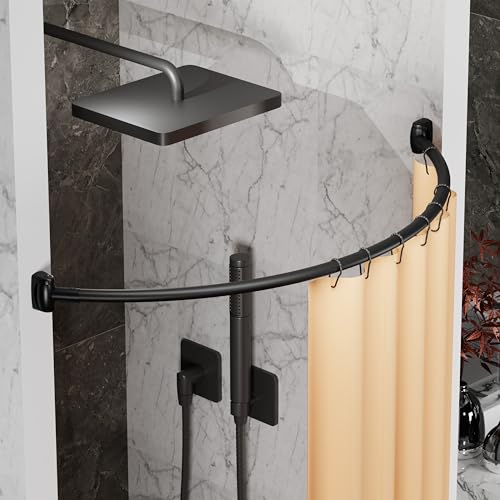 Stainless Steel Curved Shower Curtain Rod - Black (33-78 inches)