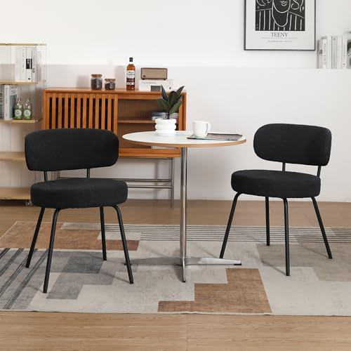 Elegant Black Dining Chairs, Set of 2, Upholstered Curved Back, Metal Legs