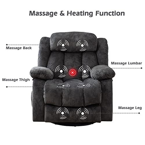 CANMOV 360 Degree Swivel Massage Recliner with Heat & Vibration, Gray