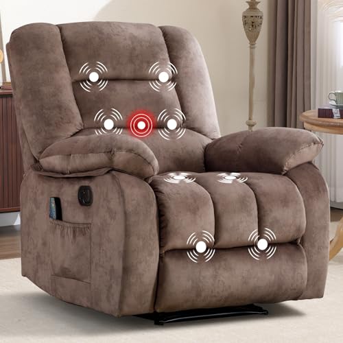 Phoenix Home Brown Manual Recliner with Massage, Heating & Side Pockets