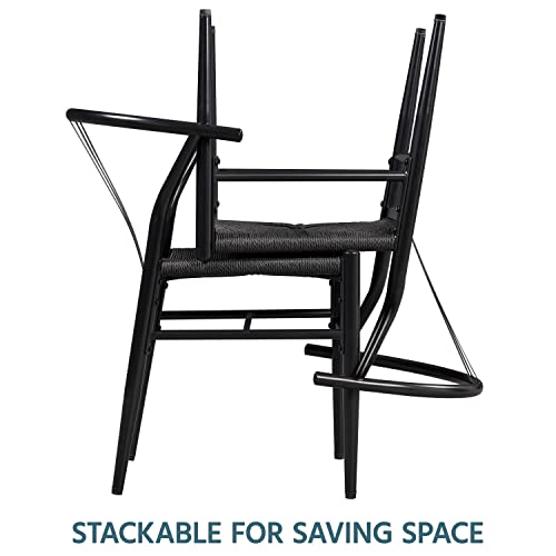 Yaheetech Mid-Century Black Rattan Dining Chair Set, Full Black, Kitchen & Living Room