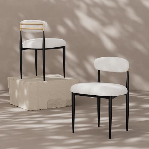 Modern Fort Boucle Dining Chair Set, Curved Back, Black Metal Legs for Any Room