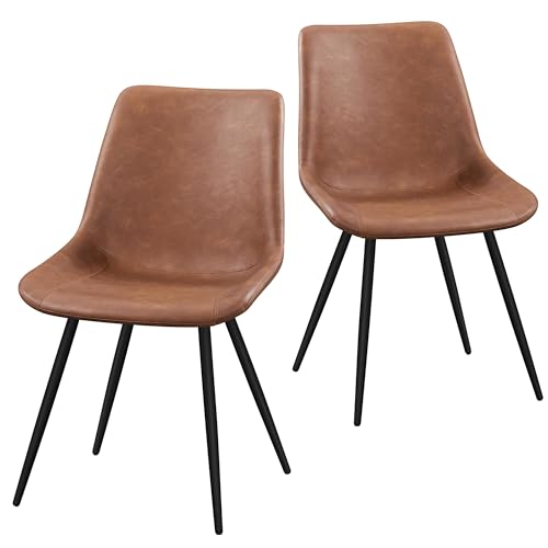 Yaheetech Mid Century Brown Faux Leather Dining Chair Set of 2