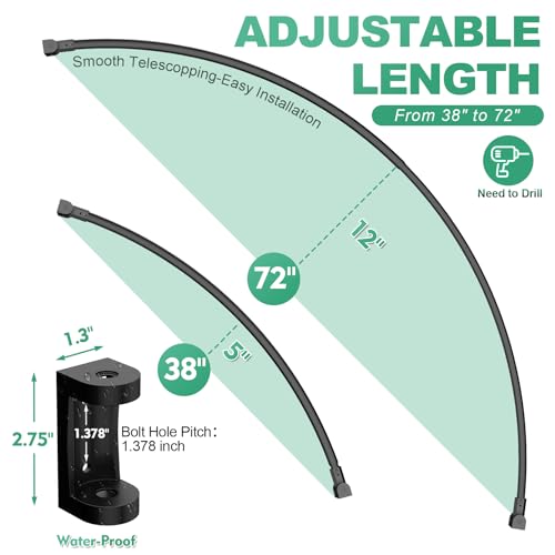 PrettyHome Adjustable Curved & Spring Shower Rods - Black and Chrome
