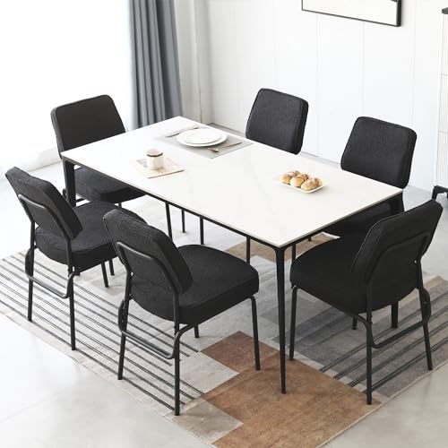Set of 4 Black Mid Century Modern Dining Chairs with Upholstered Boucle Metal for Living Room or Bedroom