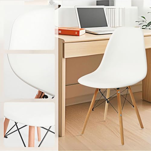 CangLong Modern Mid-Century White Plastic Lounge Chair with Natural Wood Legs Set of 2