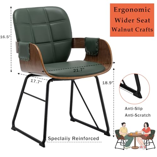 Mid Century Modern Dining Chairs with Cushioned Seat & High Back (Walnut Green)
