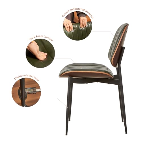 Mid Century Modern Retro Faux Leather Dining Chairs Set of 2 (Dark Green) - For Kitchen and Living Room