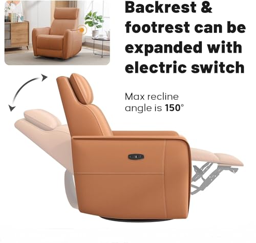 Electric Swivel Recliner with USB Port for Nursery and Living Room, Orange