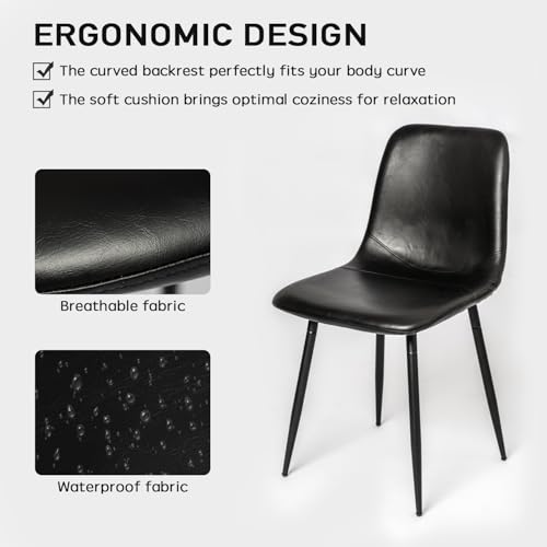 Four CangLong Dining Chairs in Black with Faux Leather Seat and Soft Backrest, Ideal for Living and Meeting Rooms
