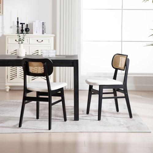 2-Piece Black Rattan Dining Chair Set for Farmhouse Kitchen
