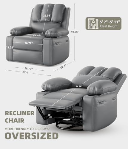 Oversized Heat and Massage Recliner with 360° Swivel - Gray
