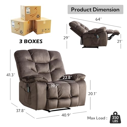 Oversized Power Recliner Chair with Massage and Heat: Wide Electric Reclining Sofa for Living Room Bedroom (No Lift)