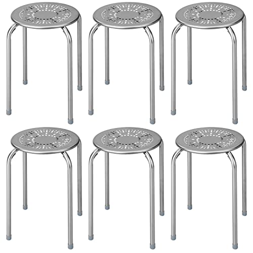 COSTWAY 6-Pack Grey Daisy Design Stackable Stools, 17.5-Inch Height, Perfect for School Classrooms