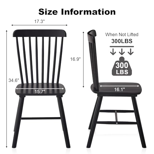 Windsor Dining Chairs Set of 4, Black Spindle Back Kitchen Chairs