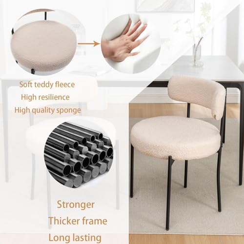 Boucle Upholstered Round Dining Chairs Set of 4, Black Metal Legs, Modern Kitchen and Dining Room