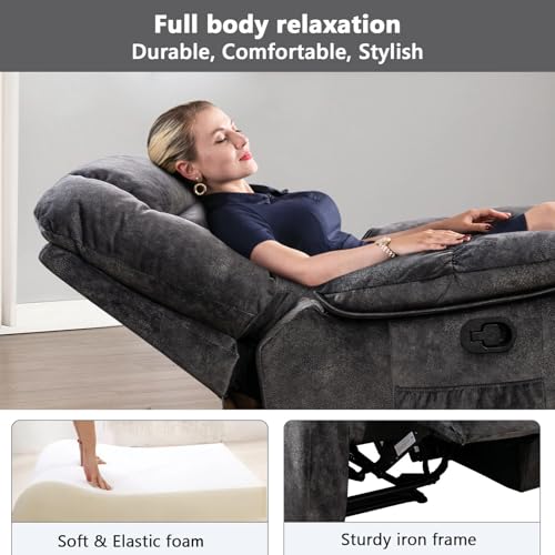 ANJHOME Overstuffed Massage Recliner with Heat & Vibration, Grey