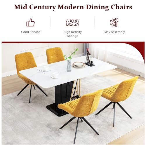 Mid Century Modern Swivel Dining Chairs Set of 2 for Kitchen and Living Room, Yellow Color