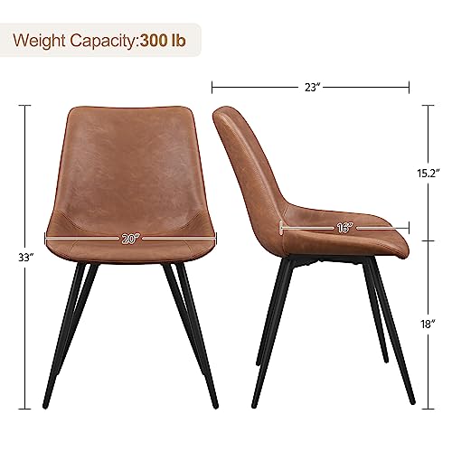 Yaheetech Mid Century Brown Faux Leather Dining Chair Set of 2