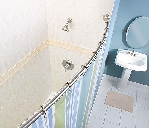 Adjustable Single Curved Shower Rod in Brushed Nickel, 54-72 Inches - Bathroom Curtain Pole