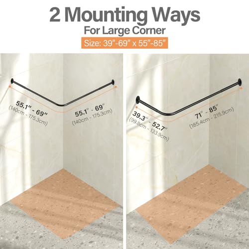 Adjustable L Shaped Corner Shower Curtain Rod for Bathroom - Black
