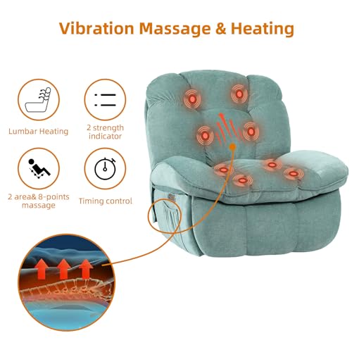 Massage Rocker Recliner with Heating and Swivel for Adults, Green