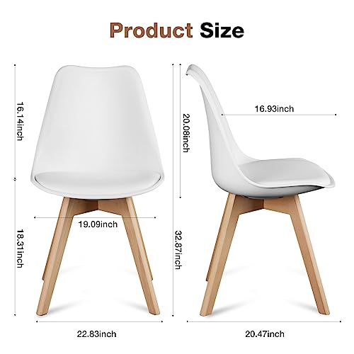 OLIXIS Mid-Century Modern White Dining Chair Set of 4 with Wood Legs and PU Leather