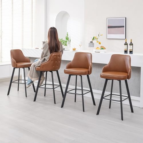 2 Swivel Bar Height Stools with High Back for Kitchen Island