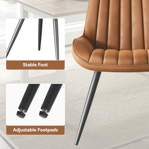 Modern Brown Upholstered Dining Chair Set, Thick Cushions, Metal Legs for Kitchen or Dining Room
