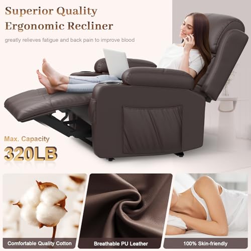 Oversized Electric Recliner with Heat & Massage for Living Room