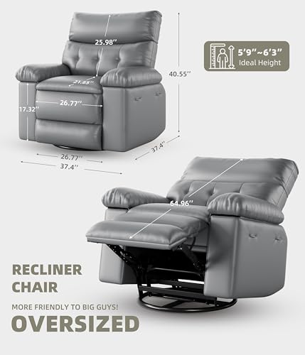 Electric Oversized Power Recliner Chair with Heat & Massage, PU Leather, 360° Rocking