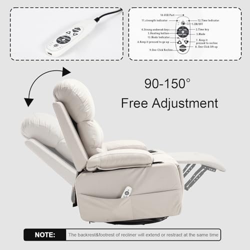 KCQ Electric Heated Recliner with Cup Holders, Beige