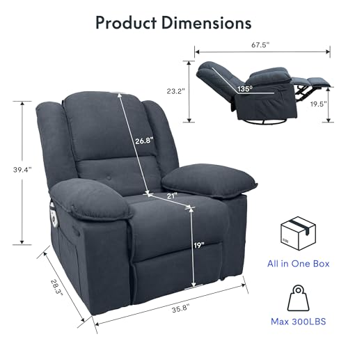 FLEXISPOT Massage Rocker Recliner Chair w/Heat & Vibration, Blue-Gray