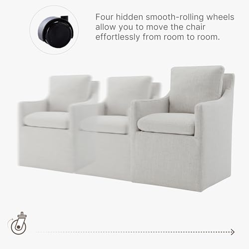 Modern Linen Upholstered Dining Chair with Casters for Anyroom