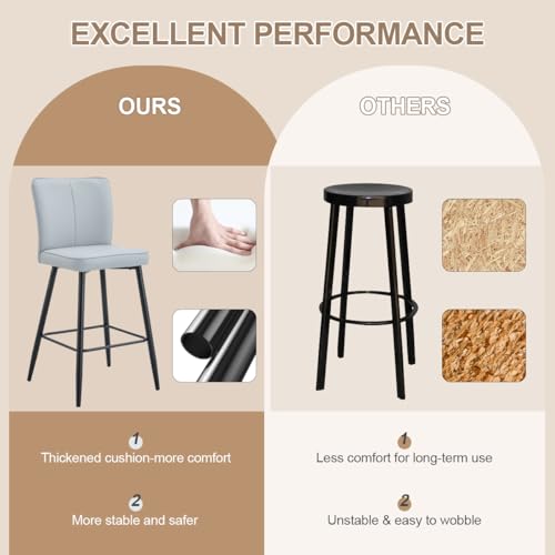 Grey Counter Height Bar Stools Set of 4, 27" Kitchen Island Stools with Back