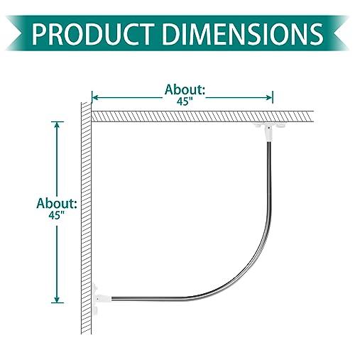 Stainless Steel Curved Shower Curtain Rod, 45 Inch Adjustable, Rustproof, Silver & White