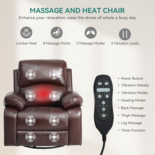 YITAHOME Brown Faux Leather Recliner with Heat, Massage, and Rocking Function