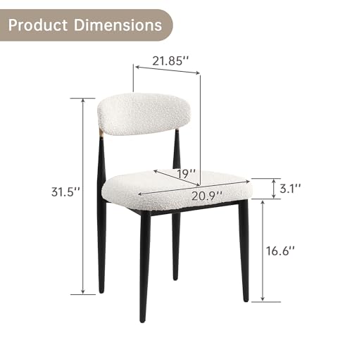 Modern Fort Boucle Dining Chair Set, Curved Back, Black Metal Legs for Any Room