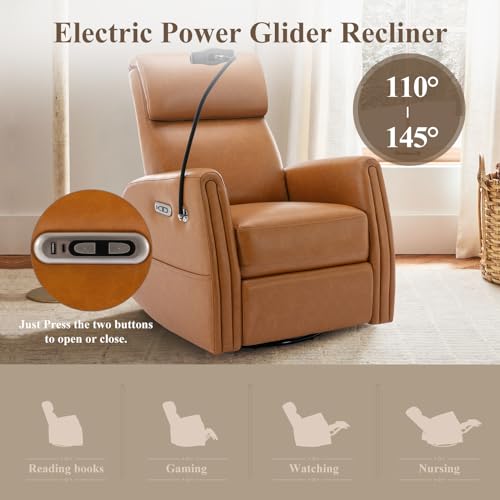 COLAMY Power Recliner Nursery Chair with Charging Ports, Brown